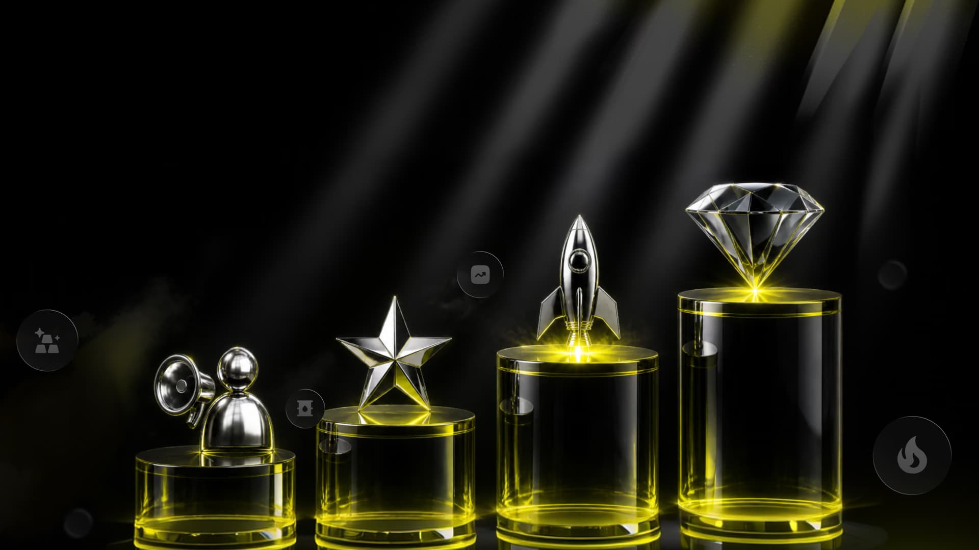Affiliate program rewards represented by four illuminated podiums